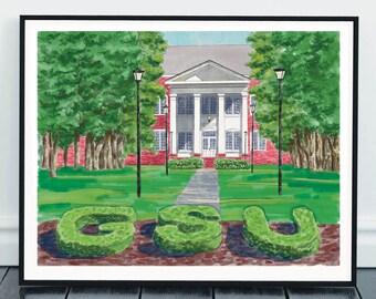 Georgia Southern University Sweetheart Circle Print - Arte de acuarela GSU - Idea única de regalo de graduación
