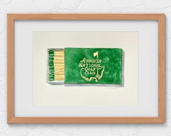 Augusta National Matchbox Watercolor Painting  - The Masters Golf Matchbook Art - Original Art - Not a Print