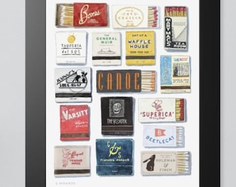 Atlanta Restaurant Vintage Matchbook Cover Print | Atlanta GA Foodie Gift | The Vortex, Canoe, Superica | Kitchen Wall Art | Bar Cart Art