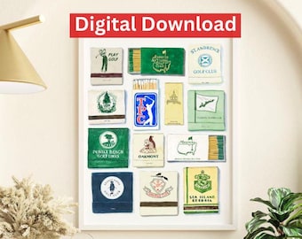 Famous Golf Courses Matchbook Covers Collection Digital Download - Watercolor Art Print