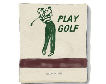 Vintage Golf Matchbook Art Print: Retro Clubhouse Decor
