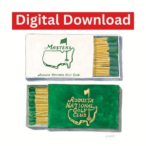 Augusta National and The Masters - Golf Inspired Watercolor Matchbox Print - Golf Lover Gift - Digital Download