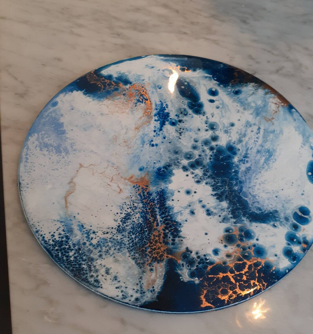 Resin Placemat, Set of Placemats, Blue White and Gold Charger Plate