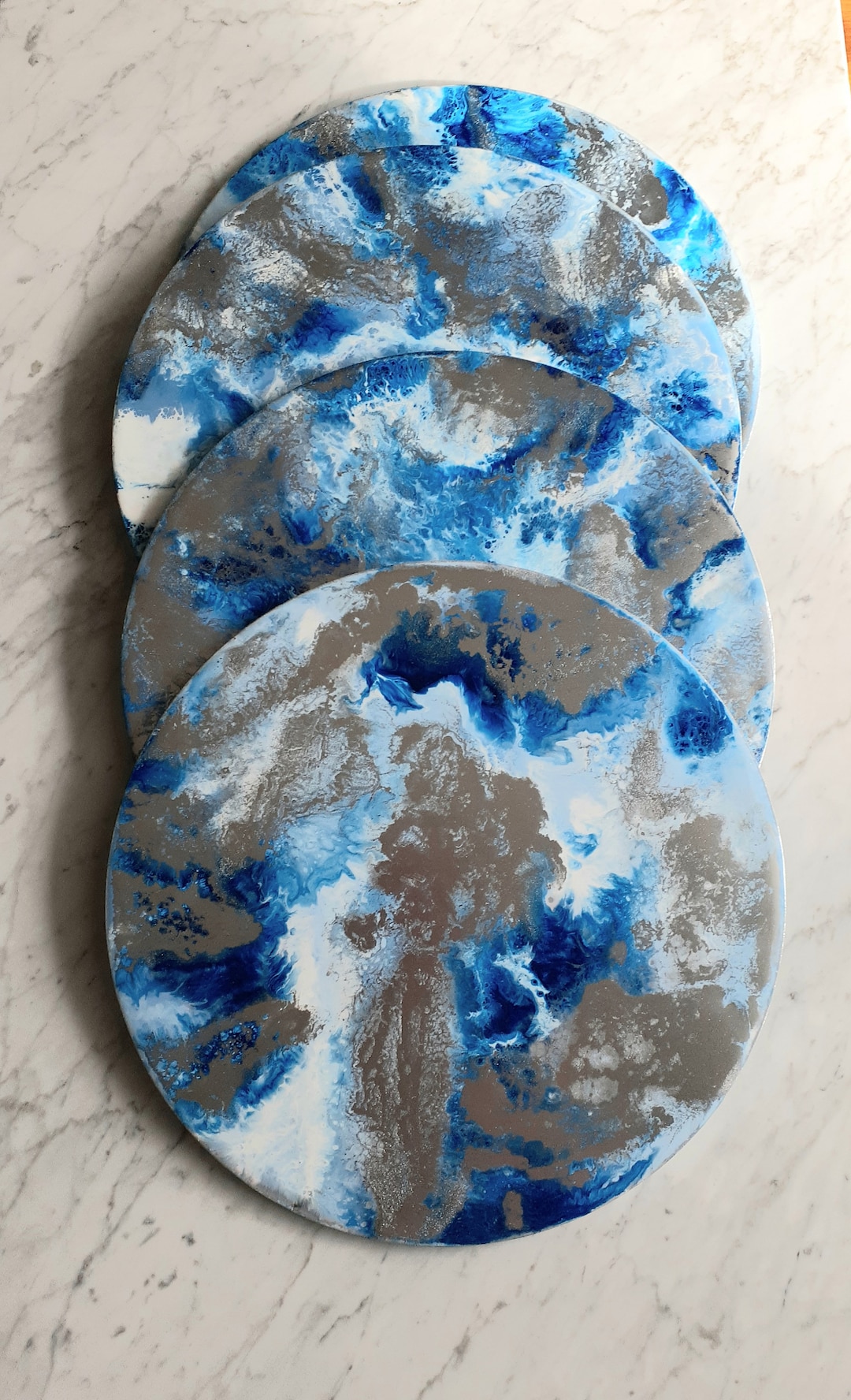 Placemats,silver and Blue Placemats, Resin Charger Plates Etsy