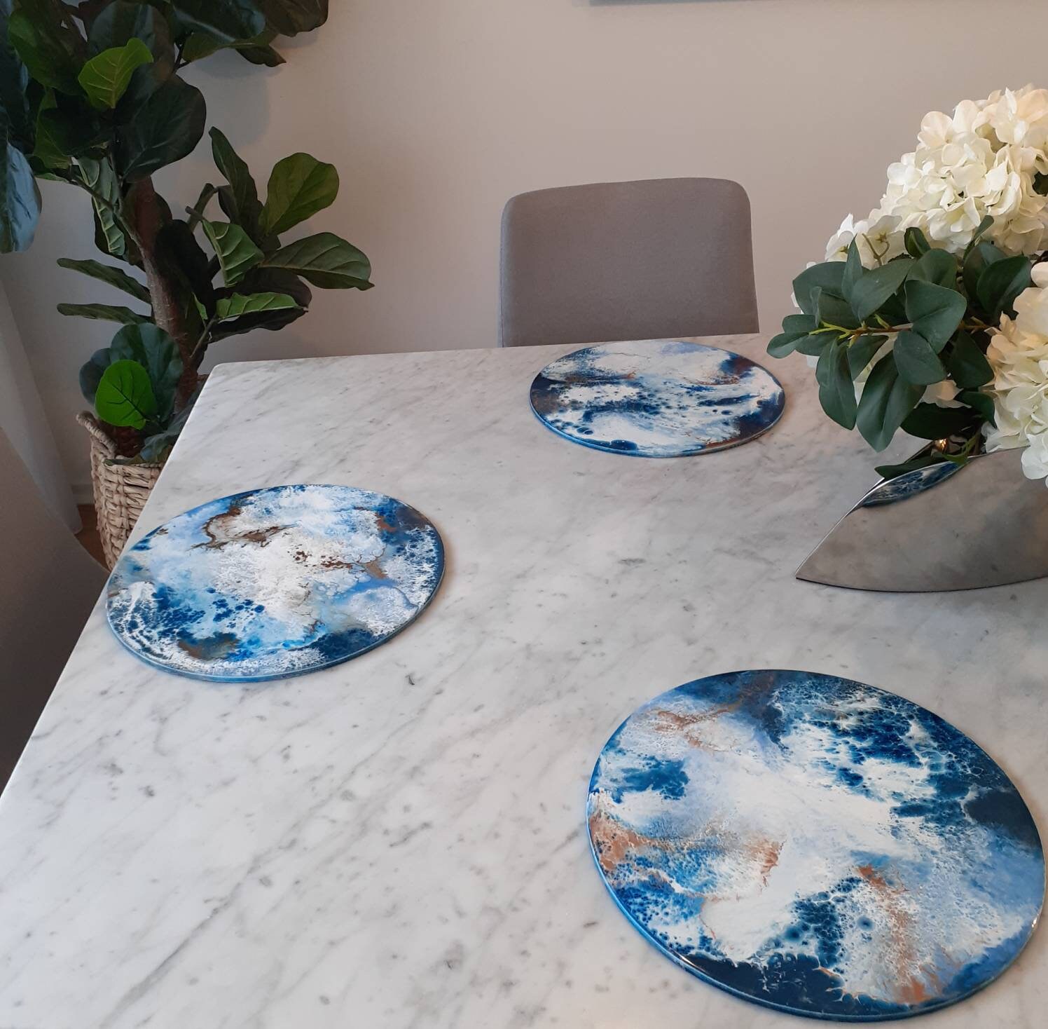 Resin Placemat, Set of Placemats, Blue White and Gold Charger Plate