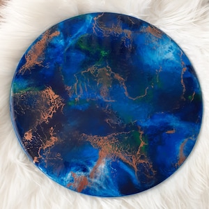 Blue Resin Placemats, set of 4 placemats, Resin on wood charger plates