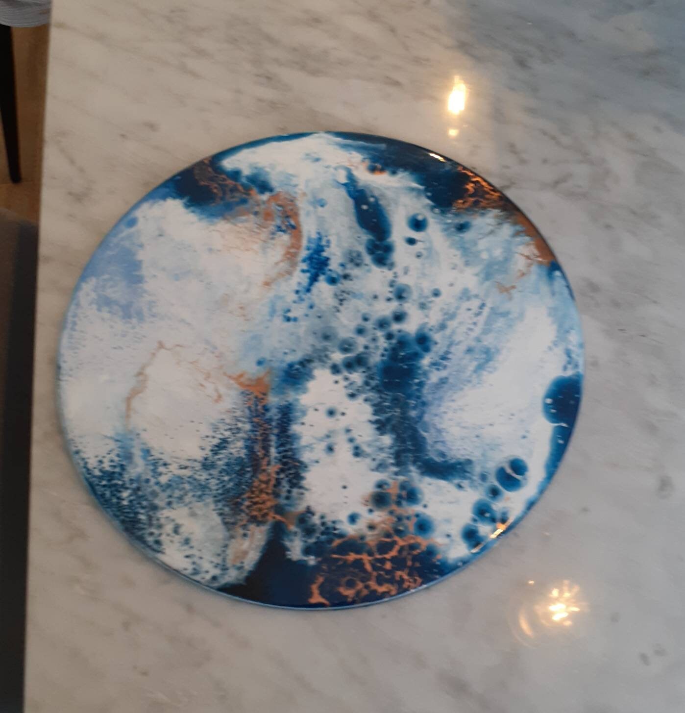 Resin Placemat, Set of Placemats, Blue White and Gold Charger Plate