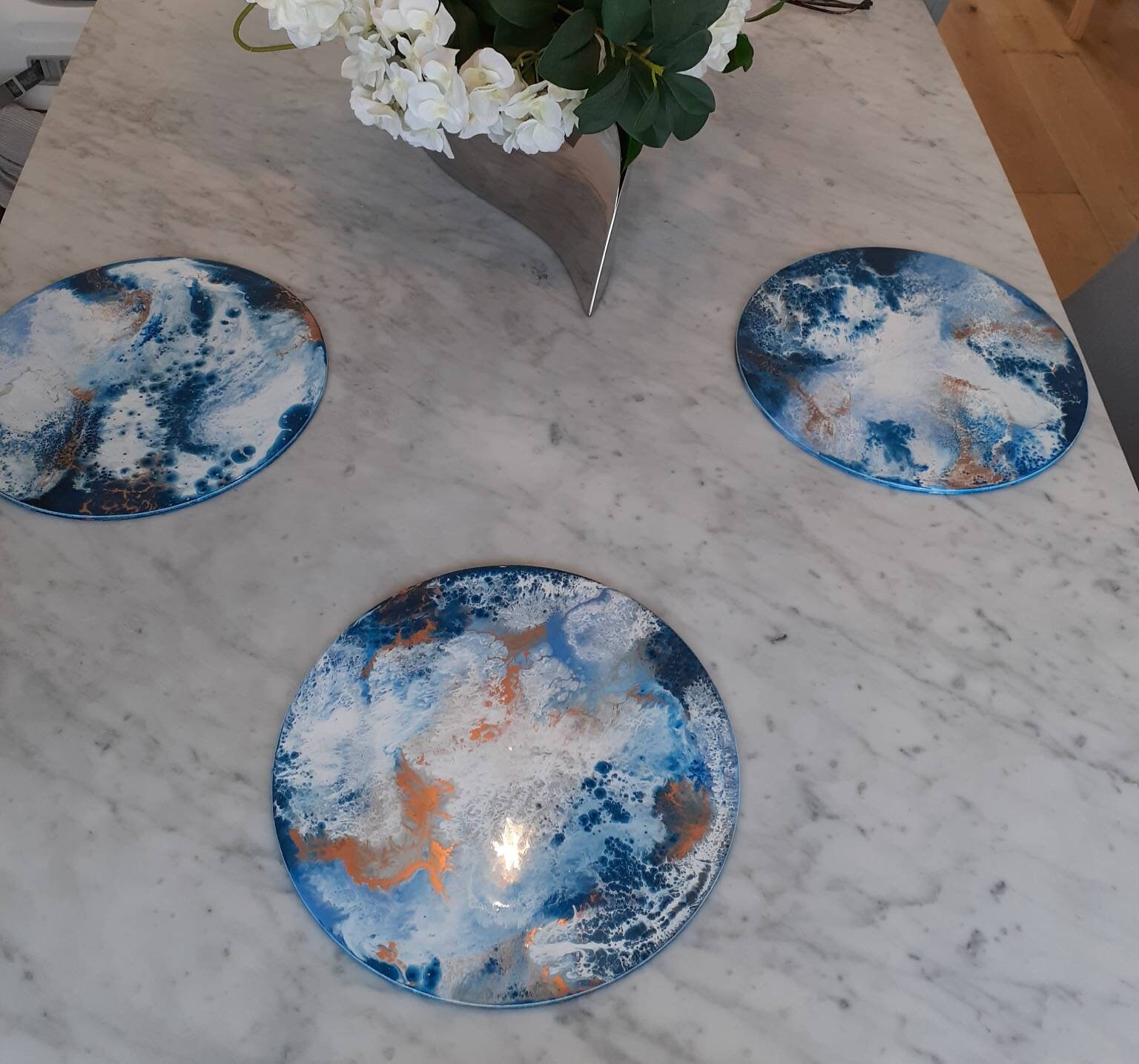 Resin Placemat, Set of Placemats, Blue White and Gold Charger Plate