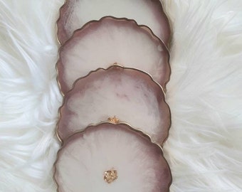 Geode pink and gold resin coasters, set of 4 coasters