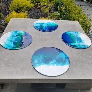 Placemats, set of 4 placemats, ocean resin on wood placemats. Wedding gift, engagment present, House warming present