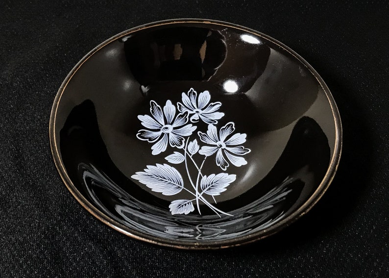 Black Frost Floral Design with Gilt Rim Vintage Wade PIN DISH Classic Design