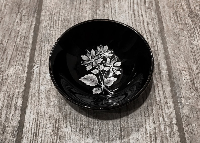 Black Frost Floral Design with Gilt Rim Vintage Wade PIN DISH Classic Design