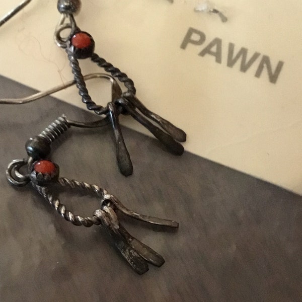 Old Pawn Coral and Sterling Dangle Earrings