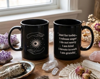 Reiki Principles Black Mug, Meditation Gift, Zen Coffee Cup