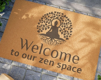 Welcome to Our Zen Space Doormat | Buddha Tree Meditation Coir Mat