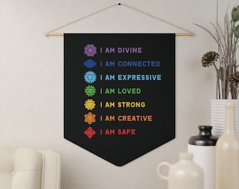Chakra Affirmations Wall Pennant, I Am Affirmations Banner, Energy Healing Decor
