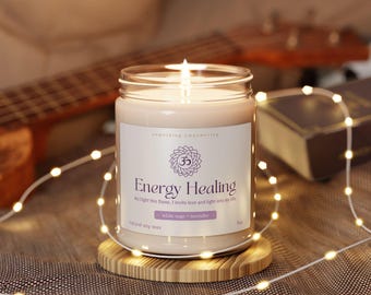 Energy Healing Candle, White Sage and Lavender Scent, Aromatherapy, Natural Soy Candle 9 oz