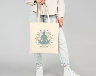 Bolsa de algodón con mandala de chakras / Meditación, yoga / Regalo espiritual de los siete chakras