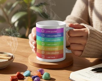 Chakra Affirmation Ceramic Mug, Spiritual Gift