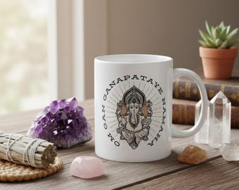 Om Ganesh Ceramic Coffee Cup for Positive Energy (11 oz and 15 oz)