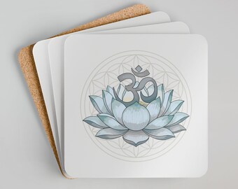 Om Lotus Corkwood Coaster | Spiritual Decor | Meditation Room | Reiki Yoga Studio accessory