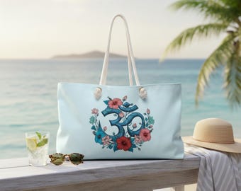 Floral Om Symbol Weekender Bag | Yoga Boho Beach Tote