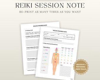 Reiki Healing Progress Note PDF Printable | Chakra Assessment & Session Tracker for Energy Healers