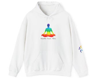 Rainbow Meditation Pose Hoodie | Chakra Yoga Om Sleeve Design
