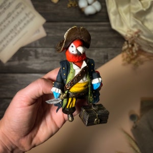 Gesponnene Baumwolle Papagei Spielzeug Vintage inspirierte handgefertigte Weihnachtsschmuck Vogelfigur Pirat Kapitän Miniatur Dekor Niedliche weiche Skulptur