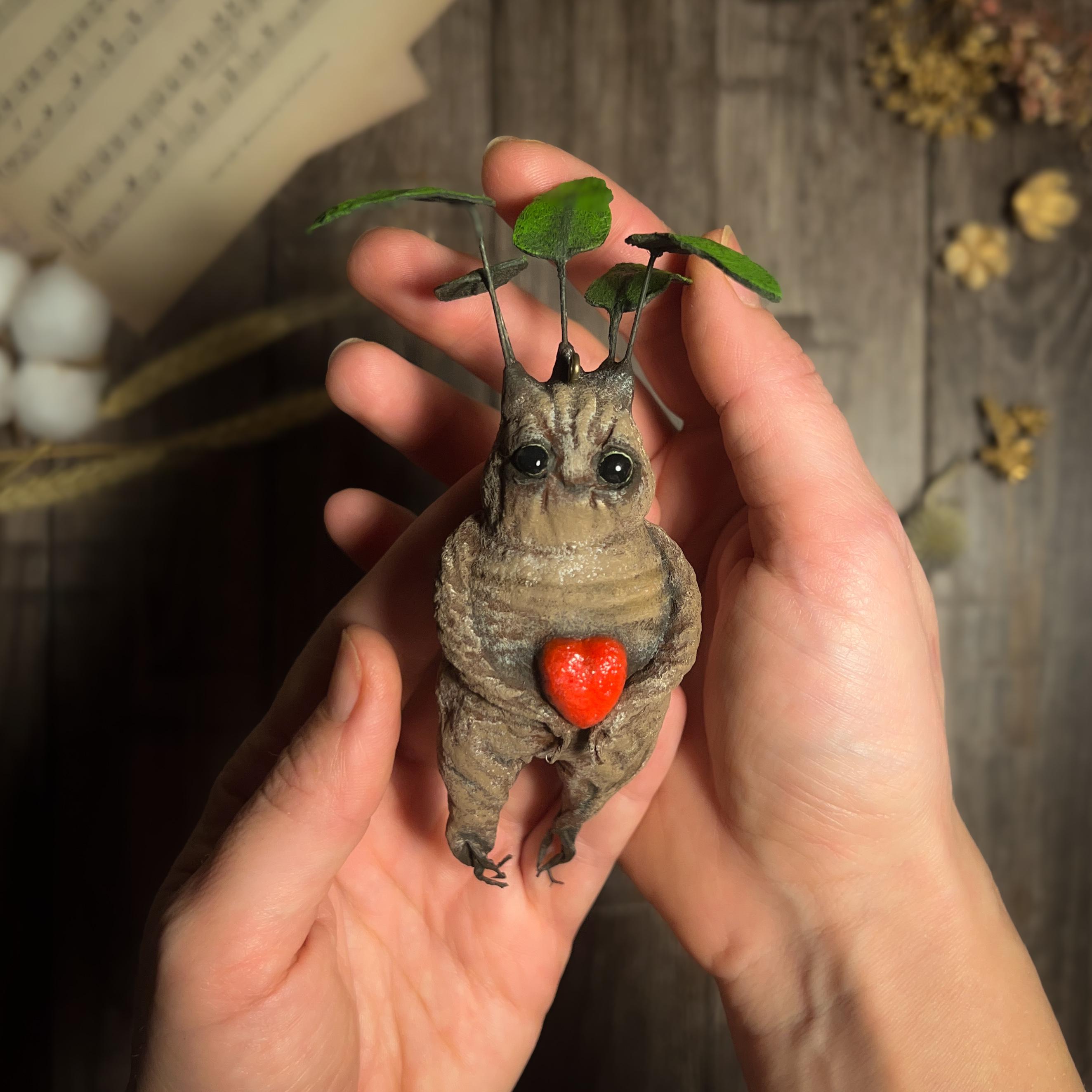 Spun cotton wool plant ornament Vintage inspired handmade toys Wall hanging ooak christmas tree decor Cute soft sculpture Small figurine