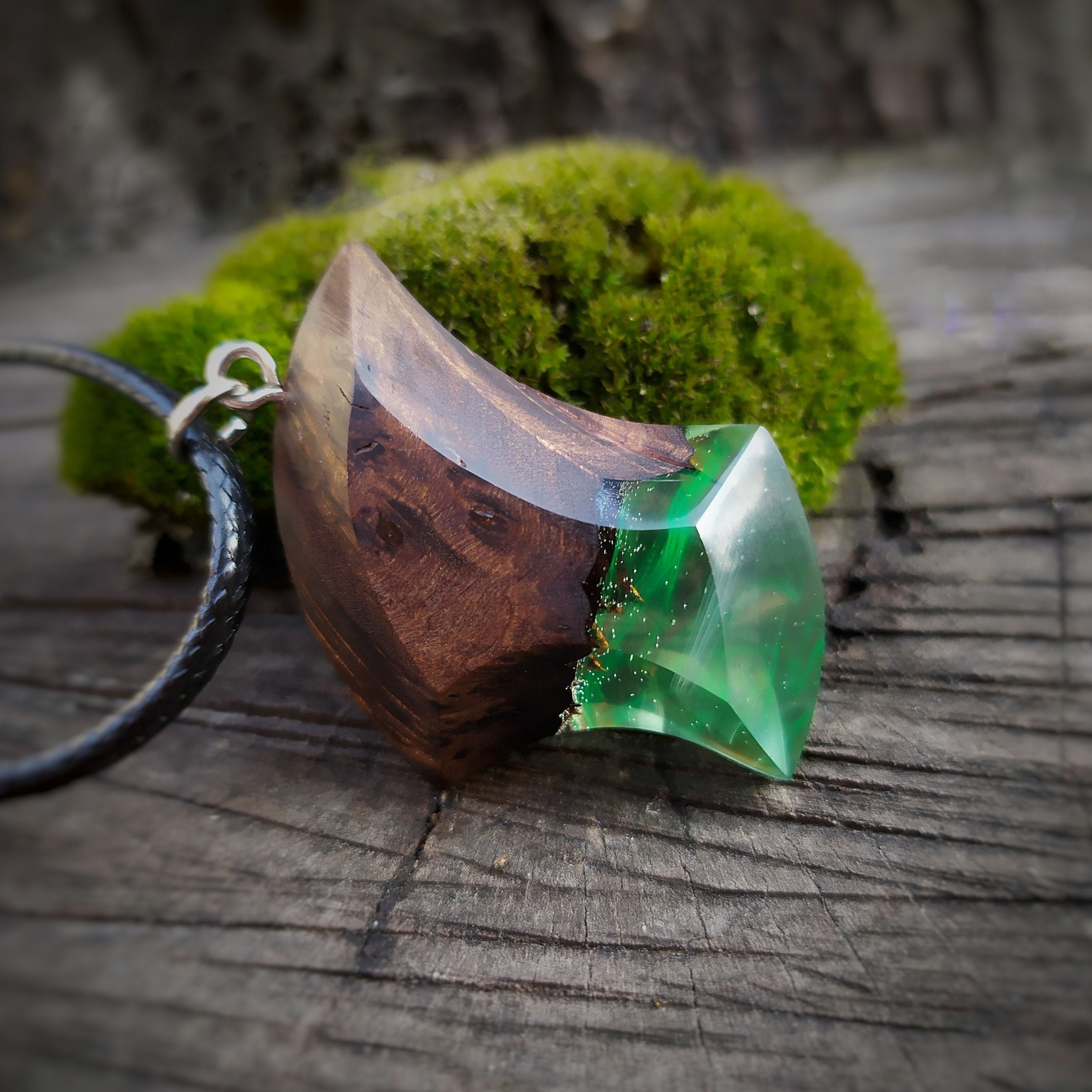 Wood epoxy pendant Wood and resin necklace pendant Wood Etsy