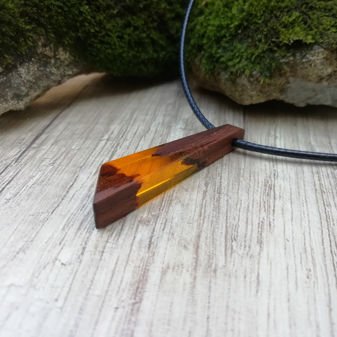 Unique Wood and resin necklace pendant Handcarved pendant Etsy