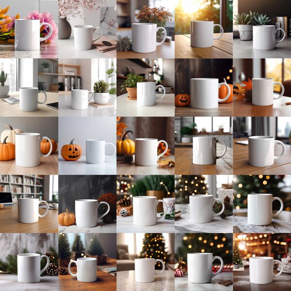 50 Mug MockUps Coffee Cup Mock Up Bundle Modern Mock Up Holiday Christmas Autumn Stock Photo Template Coffee Cup Mockup JPG Digital Download