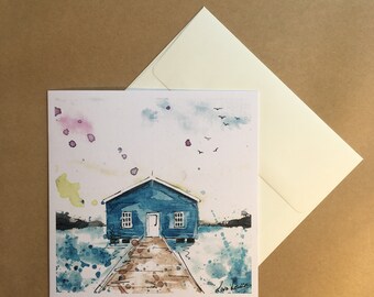 The Blue Boathouse Series - 3 & 6 - greeting cards and prints -watercolour on canvas printed on high quality linen paper