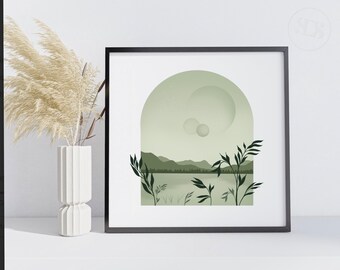 Green Lake Art Print, Landscape Wall Art, Minimal Abstract Print, Instant Download, Printable Art, Various Sizes Available