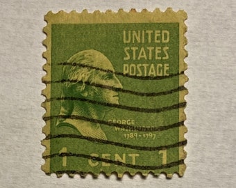 U.S. President George Washington 1c Stamp; Issued 1938; First Stamp in Presidential Series; Scott #804; Cancelled; NH OG