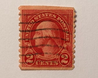 U.S. President George Washington 2c Stamp; Presidential Series; Horizontal Coil; Issued  1911-14; Carmine; Scott #554b; Used; V/F NH, OG