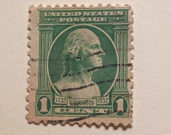 U.S. President George Washington 1 Cent Green Stamp; 1732-1932; U.S. Politicians Series; FU, LH, OG; Washington Facing Right