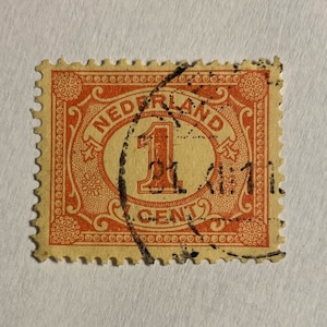Sale! Nederland 1 CT Stamp; Issued 1899; Digit-type &#39;Vürtheim; V/F, NH, OG; Lightly Cancelled; Red; 122-Year-Old Rare Figure Postal Stamp