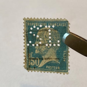 France Louis Pasteur 1.5-franc blue Definitive Stamp, 1923-1926 Series; with &#39;SL&#39; Perfin; Cancelled; Superb Centering; VF; OG; N/H