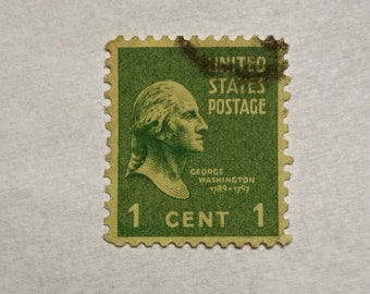 U.S. President George Washington 1c Stamp; Issued 1938; First Stamp in Presidential Series; Scott #804; V/F, NH; Lightly Cancelled