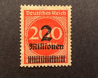 SALE Weimar Republic German Empire Stamp; Overprinted 2 Millionen on 200 Mark; Mint NH, EF; Hyperinflation 1923; 102 years old! Very Rare!