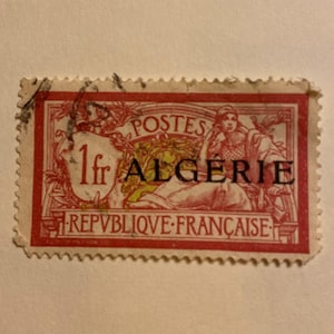 Francia 1fr Sello de Libertad y Paz; Claret & Olive Green; Publicado en 1900; Cancelado con French Algerie Overprint; SC#125; Bisagras; Raro