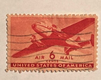 U.S. 6 Cent Air Mail Stamp; 1940s Circa; Features DC-4 Skymaster