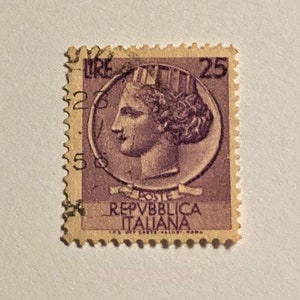 Italian 25 Lira Stamp Italy 1953 Serie Siracusana, Light Cancel, Purple, VF NH OG, Free Domestic Shipping image 1