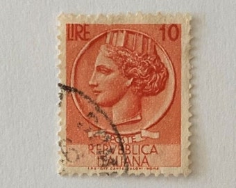 VGT Italy 10 Lira stamp, 1953 Serie Siracusana; Cancelled, Rare, Free Domestic Shipping