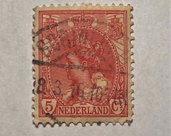 Nederland / Netherlands 1899; Queen Wilhelmina 5c stamp; Fur Collar Issue; Dated Cancellation; Perfect Margins; the left 5ct Red; VFU NH NG