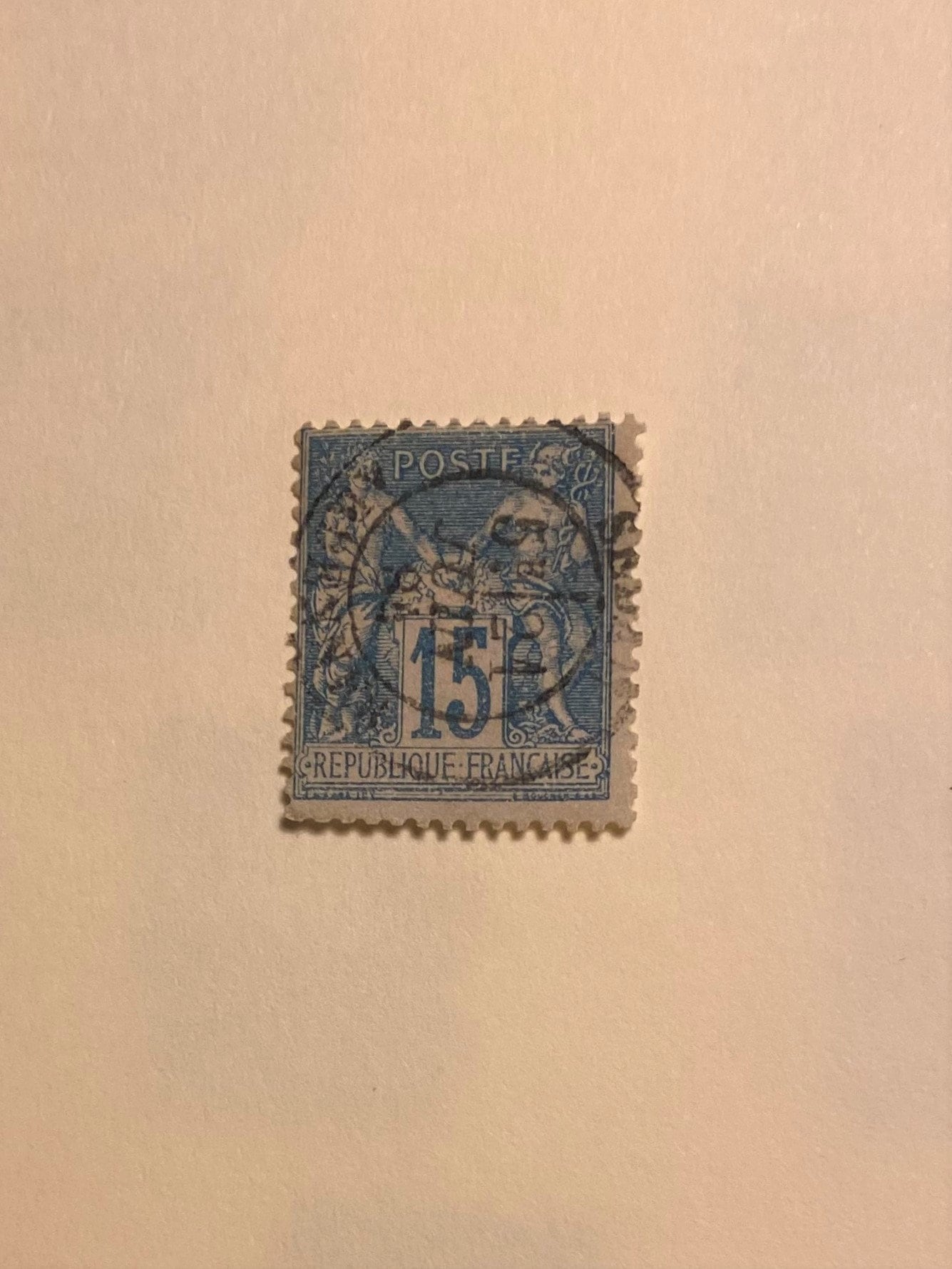 France 15fr Stamp; 1877-1880; Blue & Bluish; SC#92; Lightly
