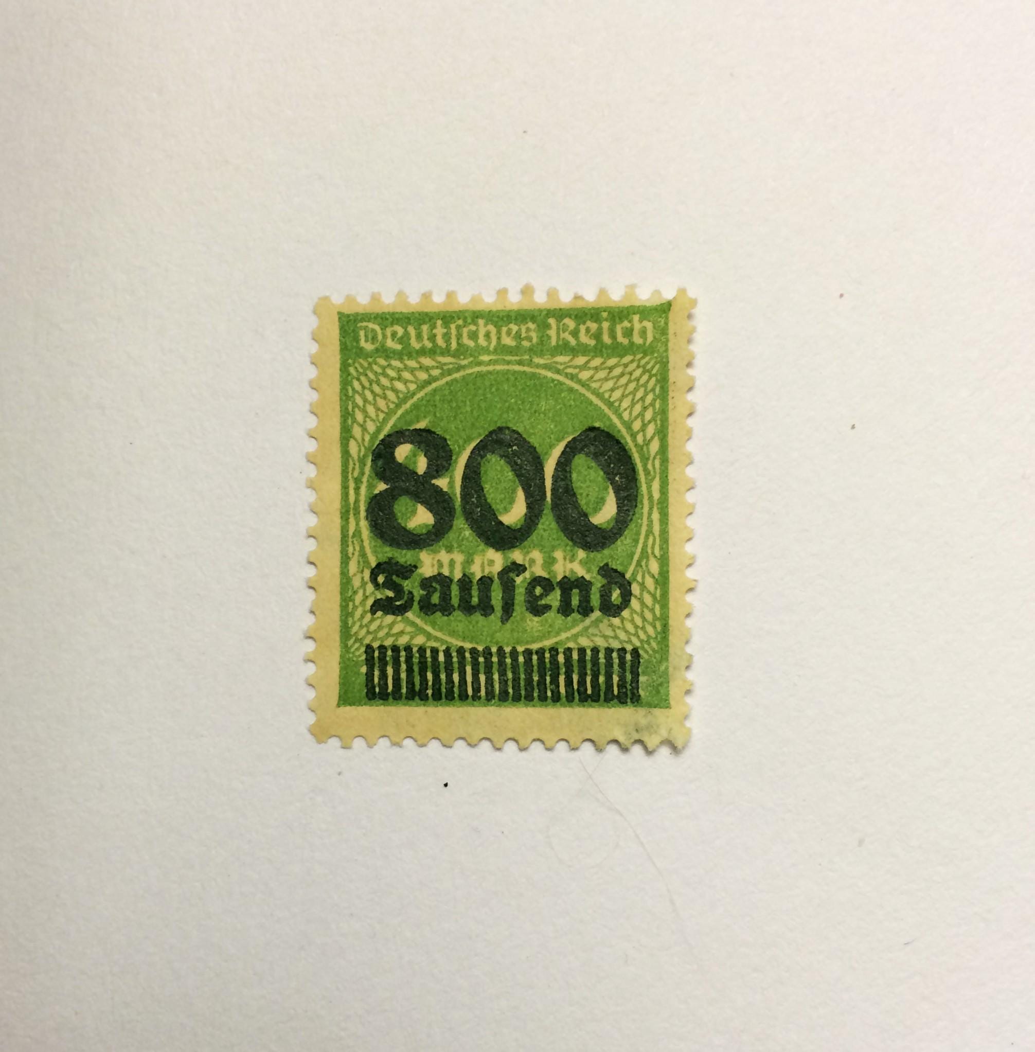 German Surcharge: 800T on 400m, Black Overprint; Inflation Stamp