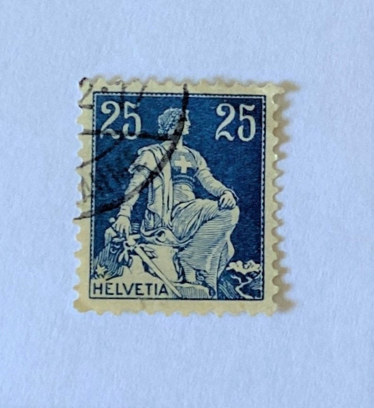 Switzerland HELVETIA 25c Stamp; 1908, Lightly Cancelled